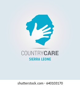 Illustration of an isolated hands offering sign with the map of Sierra Leone