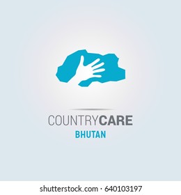 Illustration of an isolated hands offering sign with the map of Bhutan
