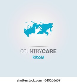 Illustration of an isolated hands offering sign with the map of Russia