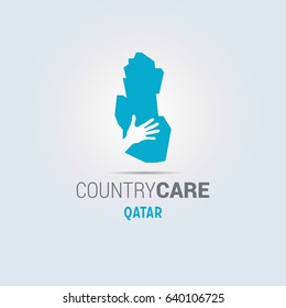 Illustration of an isolated hands offering sign with the map of Qatar
