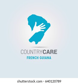 Illustration of an isolated hands offering sign with the map of French Guiana