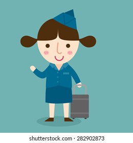 illustration of isolated happy air hostess vector