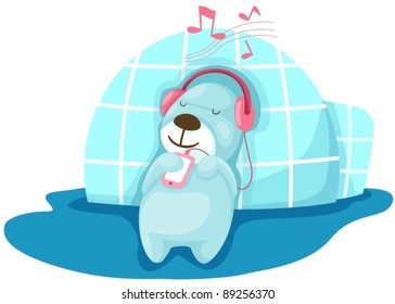 illustration of isolated happy bear with lgloo on white