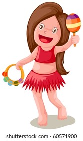 illustration of isolated Hawaii hula girl on white background