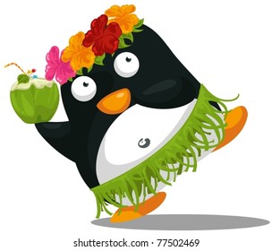 illustration of isolated Hawaii hula penguin on white background