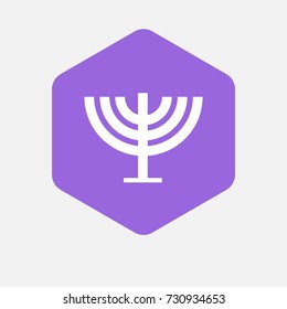 Illustration of an isolated hexagon button with a chandelier