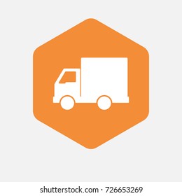 Illustration of an isolated hexagon button with a  delivery truck