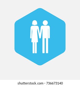 Illustration of an isolated hexagon button with a heterosexual couple pictogram