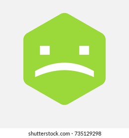 Illustration of an isolated hexagon button with a sad text face