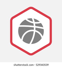 Illustration of an isolated hexagonal line art pictogram with  a basketball ball