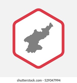 Illustration of an isolated hexagonal line art icon with  the map of North Korea
