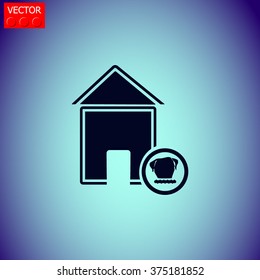 Illustration of an isolated house with a dog simbol icon.