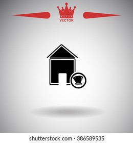 Illustration of an isolated house with a dog simbol icon.