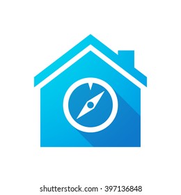 Illustration of an isolated house icon with a compass