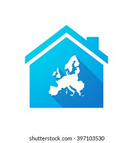 Illustration of an isolated house icon with  a map of Europe 