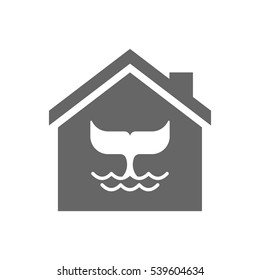 Illustration of an isolated house with a whale tail