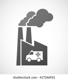 Illustration of an isolated industrial factory icon with  an ambulance icon