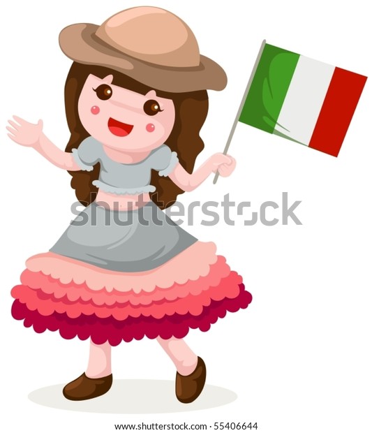 Illustration Isolated Italian Girl Holding Flag Stock Vector (Royalty ...