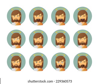 Illustration of an isolated Jesus avatar expression set