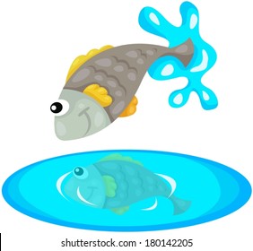 illustration of isolated jumping fish on white 