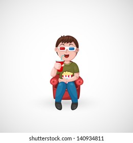 illustration of isolated kids watching a movie with 3d glasses vector