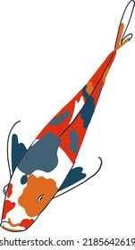 Illustration of isolated koi carp with red, orange and blue spots in cartoon style