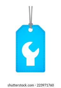 Illustration of an isolated label icon with a monkey wrench