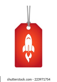 Illustration of an isolated label icon with a rocket