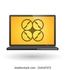 Illustration of an isolated laptop with a drone