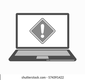 Illustration of an isolated laptop with   a warning road sign