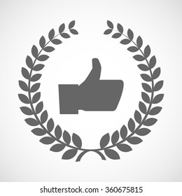 Illustration of an isolated laurel wreath icon with a thumb up hand