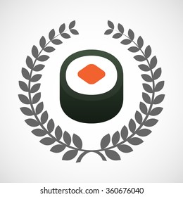 Illustration of an isolated laurel wreath icon with a piece of sushi maki