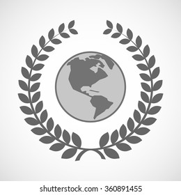 Illustration of an isolated laurel wreath icon with an America region world globe