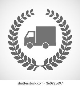 Illustration of an isolated laurel wreath icon with a  delivery truck