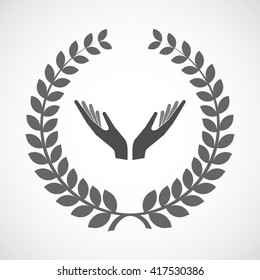 Illustration of an isolated laurel wreath icon with  two hands offering