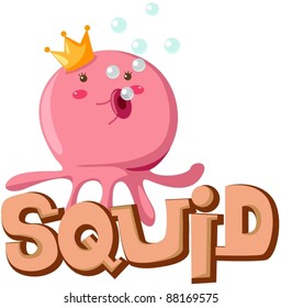 illustration of isolated letter of squid on white background