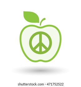 Illustration of an isolated  line art apple icon with a peace sign
