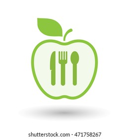 Illustration of an isolated  line art apple icon with cutlery