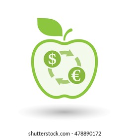 Illustration of an isolated  line art apple icon with a dollar euro exchange sign