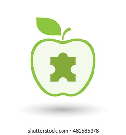 Illustration of an isolated  line art apple icon with a puzzle piece