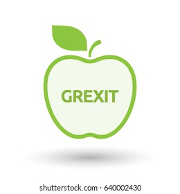 Illustration of an isolated line art apple fruit with  the text GREXIT