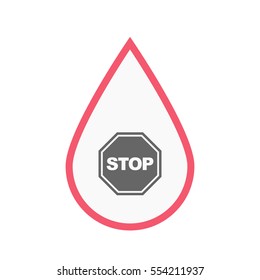 Illustration of an isolated line art blood drop with  a stop signal