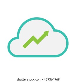 Illustration of an isolated line art  cloud icon with a graph