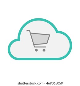 Illustration of an isolated line art  cloud icon with a shopping cart