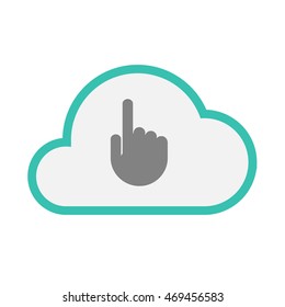 Illustration of an isolated line art  cloud icon with a pointing hand