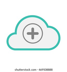 Illustration of an isolated line art  cloud icon with a sum sign