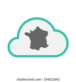 Illustration of an isolated line art cloud with  the map of France