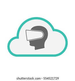 Illustration of an isolated line art cloud with  a male head wearing a virtual reality headset