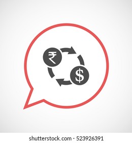 Illustration of an isolated line art comic balloon with  a rupee and dollar exchange sign