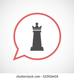 Illustration of an isolated line art comic balloon with a  queen   chess figure